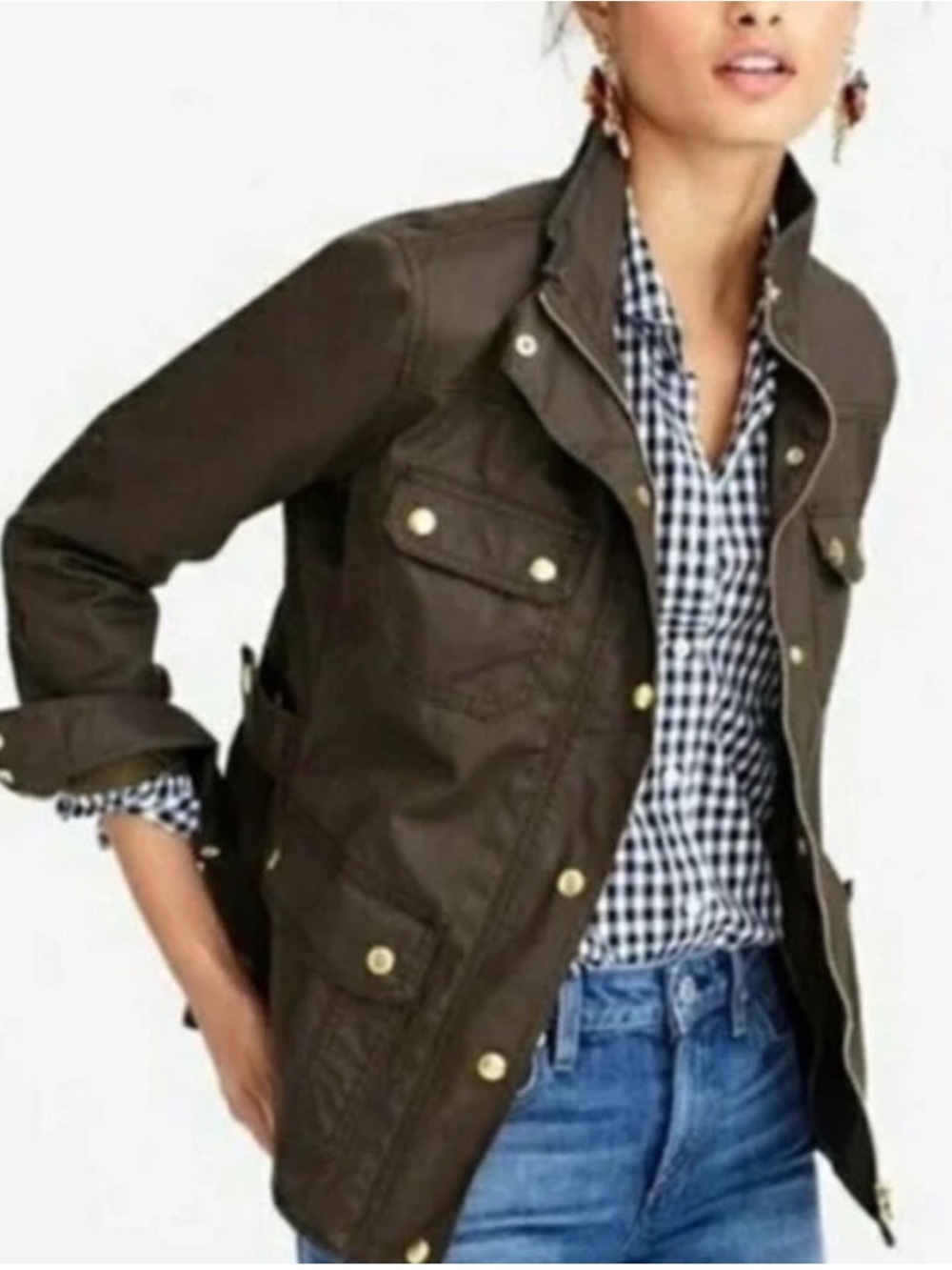 J. Crew Olive Utility Jacket with Gold Buttons